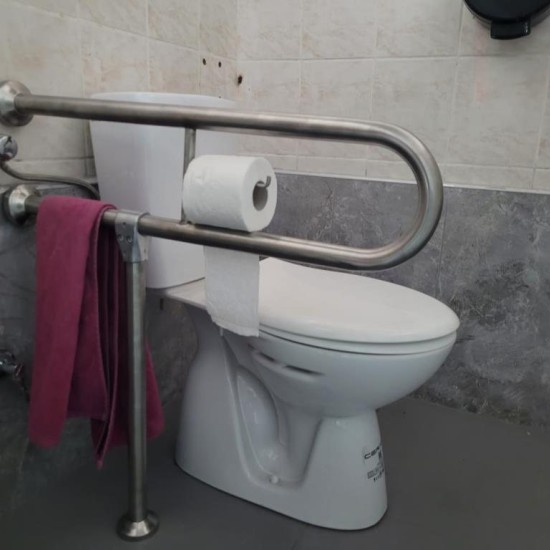 Engelli Tutunma Barı Tuvalet Kağıtlıklı Banyo Wc Küvet Paslanmaz Mat Satine Yüzeyli Sabir Ayarlanabilir Ayaklı